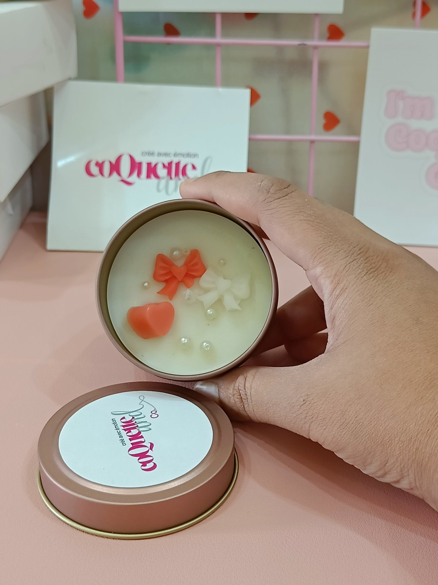 Rose Gold Matt Tin Candle Jar-red bow