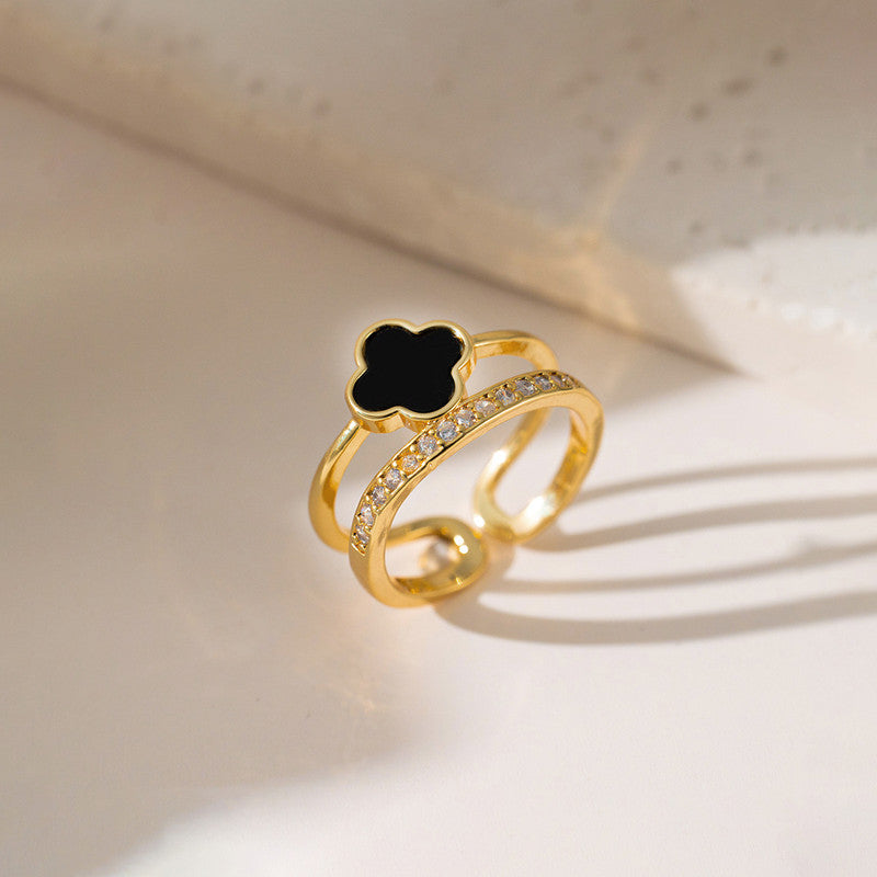 Midnight Clover Anti Tarnish Finger Ring