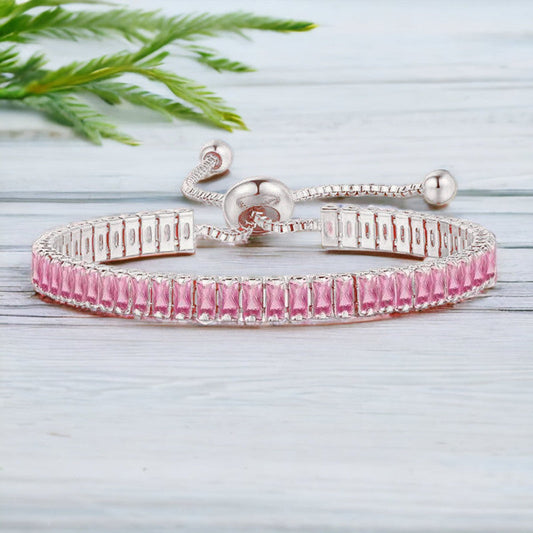 Pink Matrix Silver Tennis Anti Tarnish Bracelet