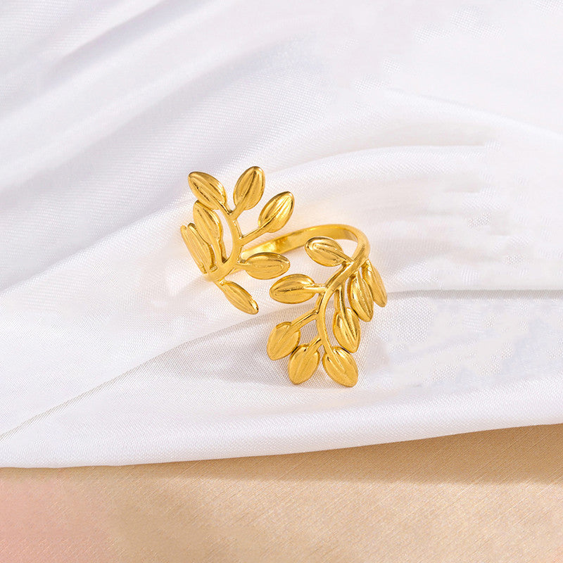 Golden Leaf Themed Anti Tarnish Finger Ring