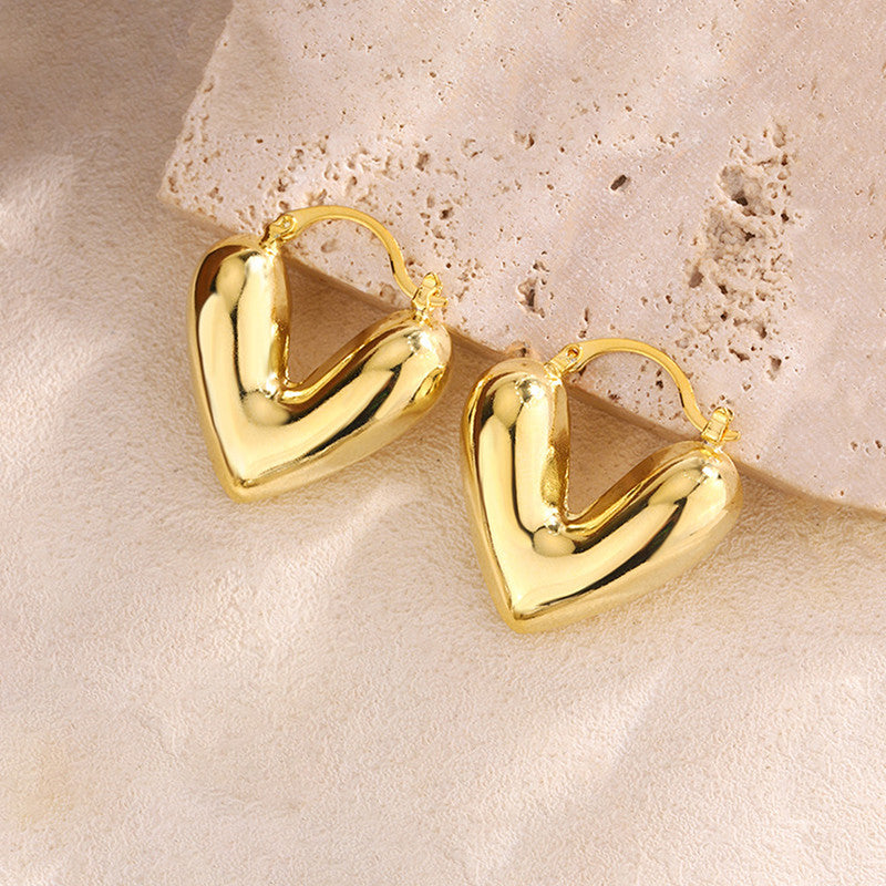 Bold Love Statement Heart Earrings Anti Tarnish Hoops