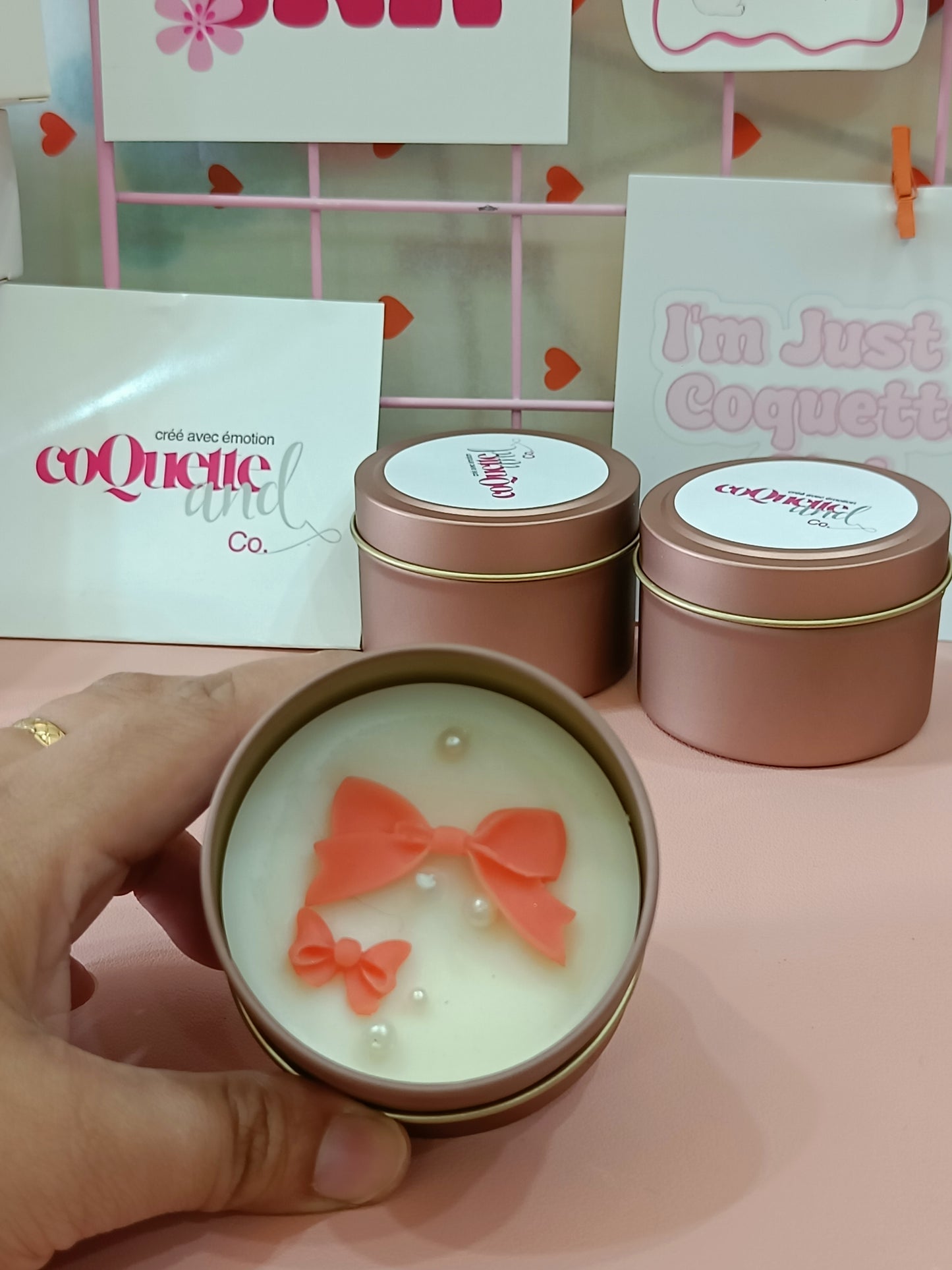 Rose Gold Matt Tin Candle Jar- Red Bow