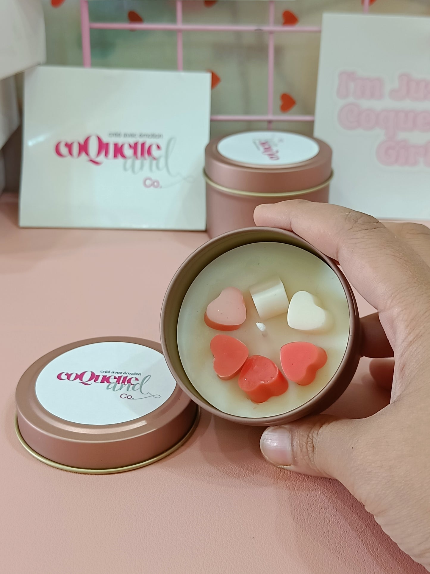 Rose Gold Matt Tin Candle Jar- mini hearts