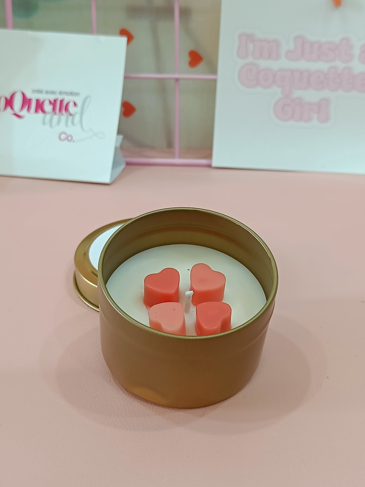 Gold Matt Tin Candle Jar - Mini Hearts Themed