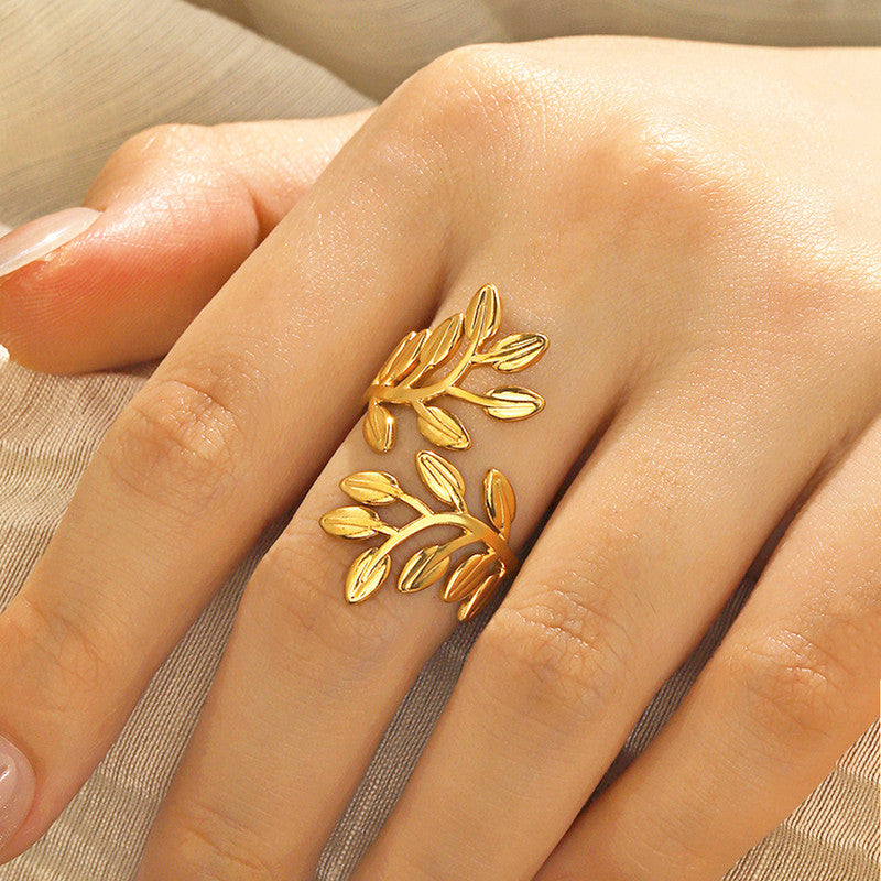 Golden Leaf Themed Anti Tarnish Finger Ring
